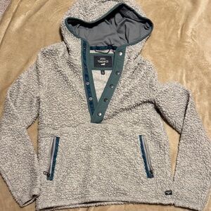Toad&Co Gray Sherpa Pullover with Blue Accents